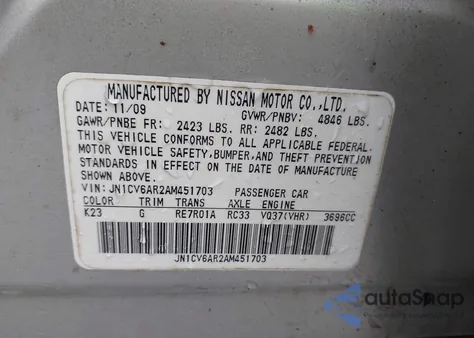 2010 Infiniti G37X from USA, damaged, VIN JN1CV6AR2AM451703